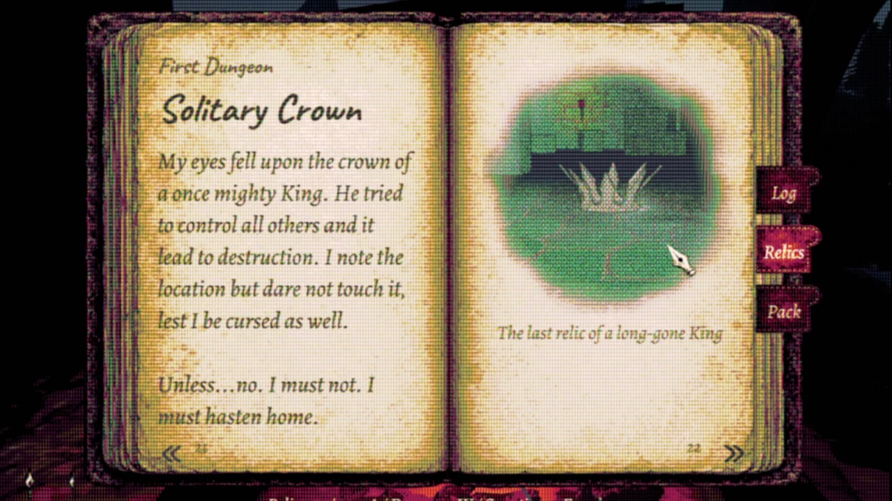 A page of the field journal describing a found relic