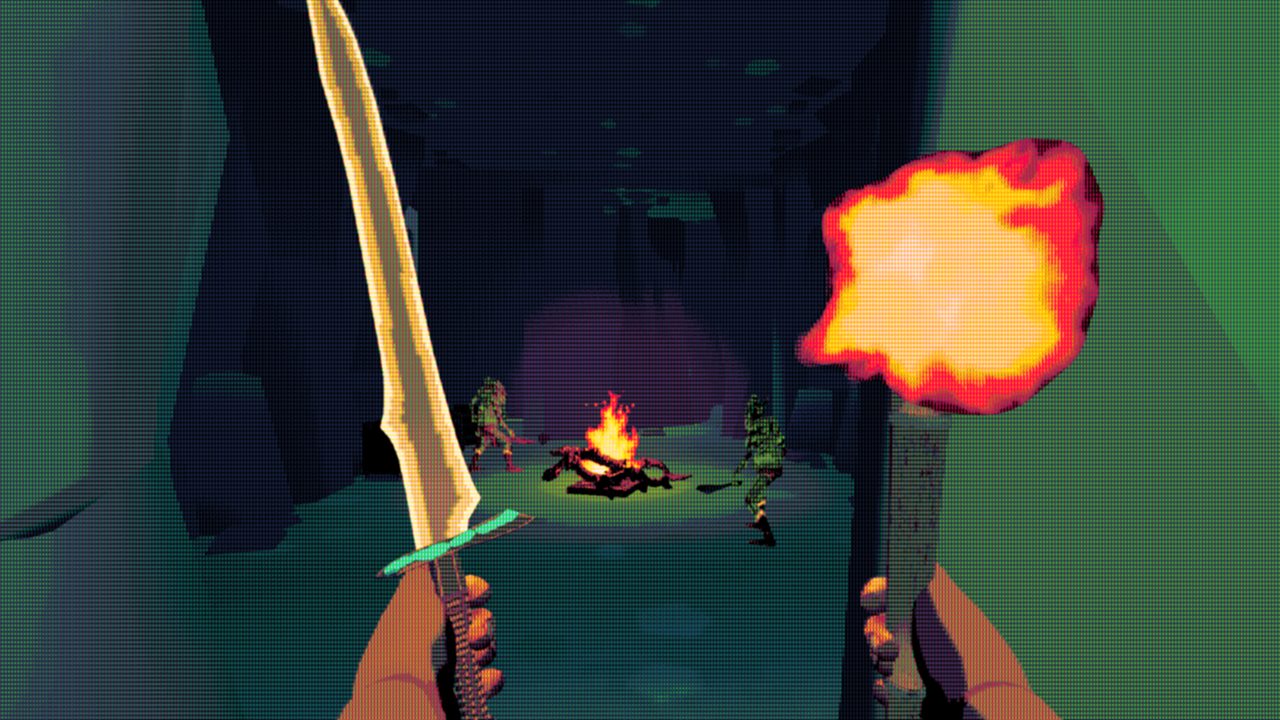 A goblin warren lit by torchlight